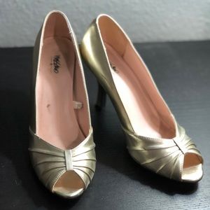 Gold Peep Toe Heels